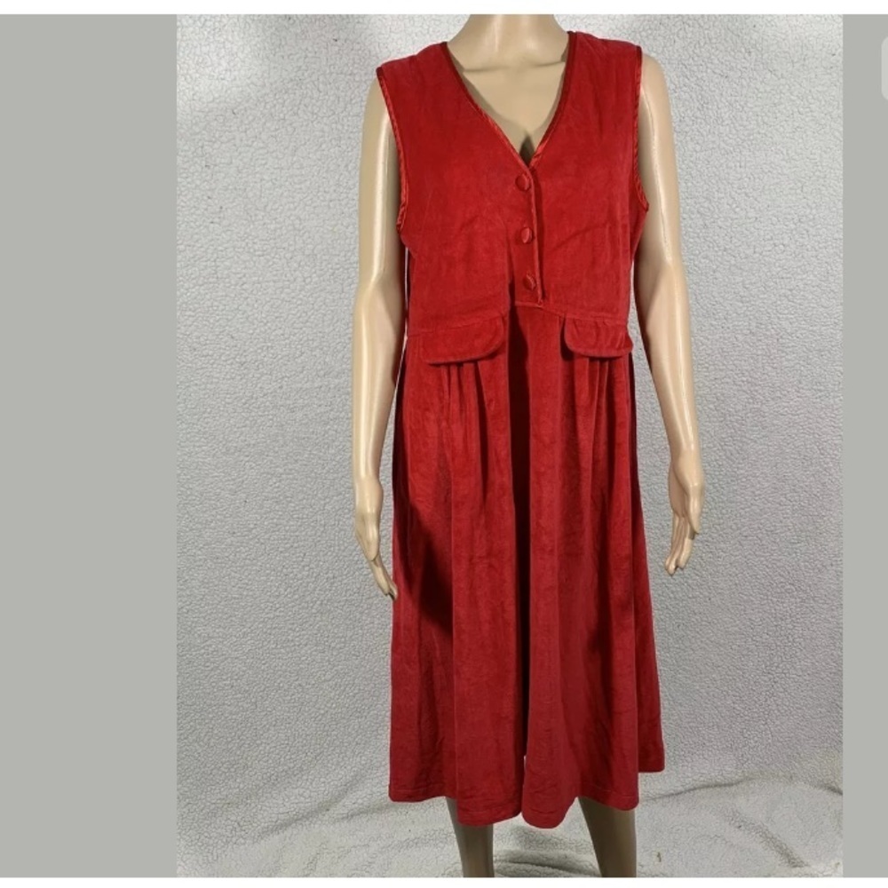 Vintage 90’s Women’s Red Oversized Velvet Overall Jumper Maxi Dress Sz Medium